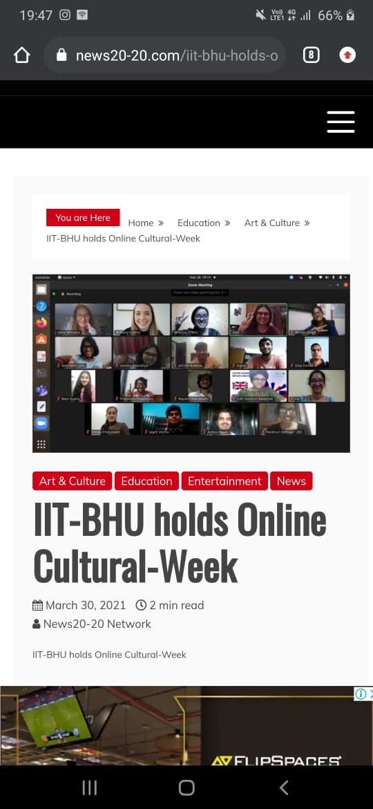 News20-20 article: IIT-BHU holds Online Cultural-Week